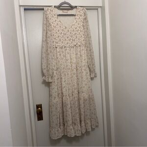 Altar'd State Cream Floral Long Sleeve Dress